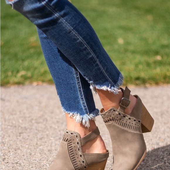 Taupe Closed Toe Booties with Studs - Picture 7 of 8